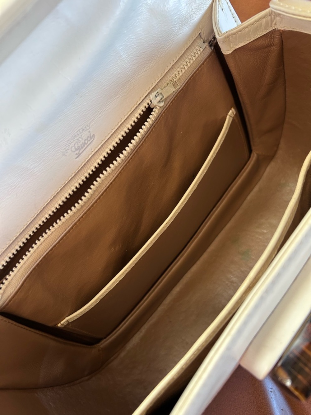 White Leather Bamboo-Handle Top-Handle Purse - Picture 13 of 13
